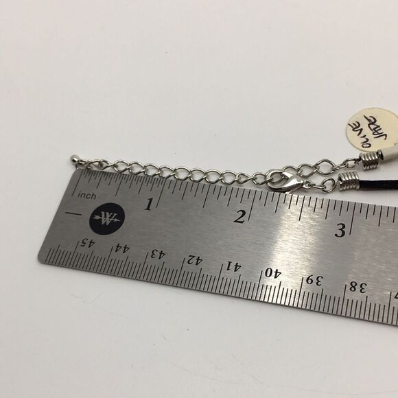 Olive Jade Disc Necklace on Black Suede Cord with silver tone hardware - Picture 10 of 16